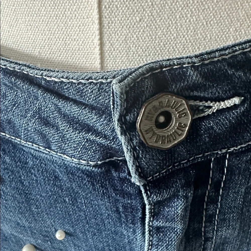 10 Hydraulic Blue Pearl-Studded Denim/Jean Skirt - Picture 2 of 10